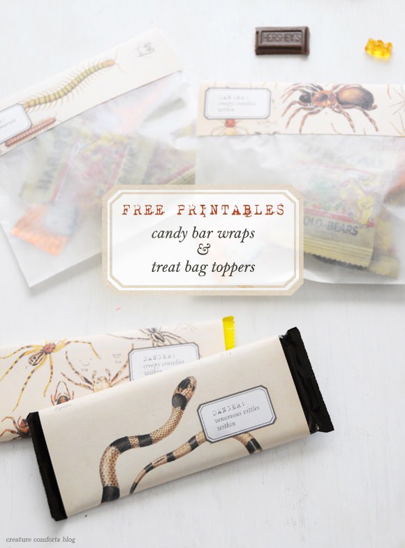 Free Printable Halloween Candy Bar Wraps and Treat Bag Toppers by Creature Comforts