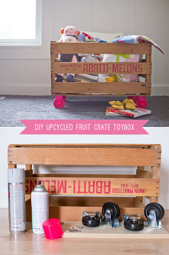 DIY Upcycled Fruit Crate Toy Box