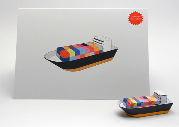 A card that folds into a toy cargo ship by Foldable Cuts - cool!