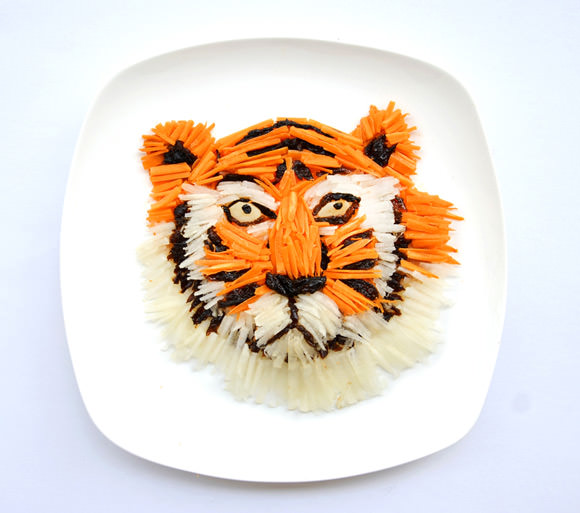 Instagram food art by Hong Yi, made of chopped carrots, white radish and dried prunes