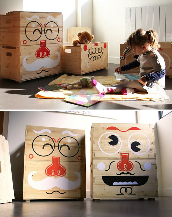 Kids Room Storage: Pilou Faces Storage Boxes by Béô Design