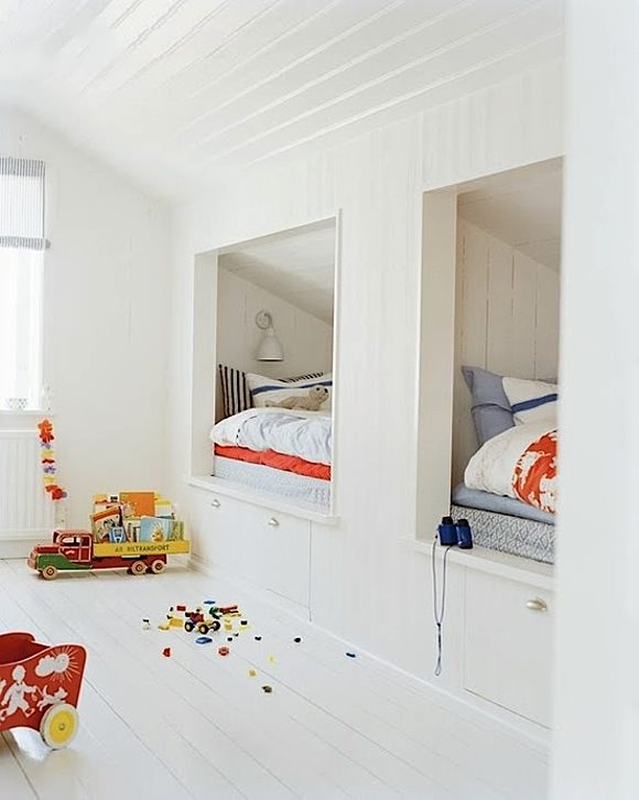 built-in bunks in a shared kids room