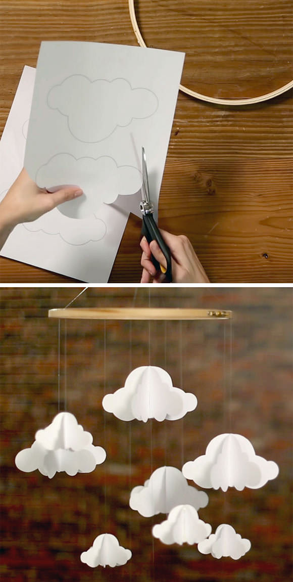 DIY Paper Cloud Mobile via HGTV
