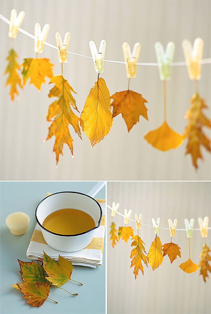 DIY Wax-Dipped Hanging Leaves (via martha stewart)