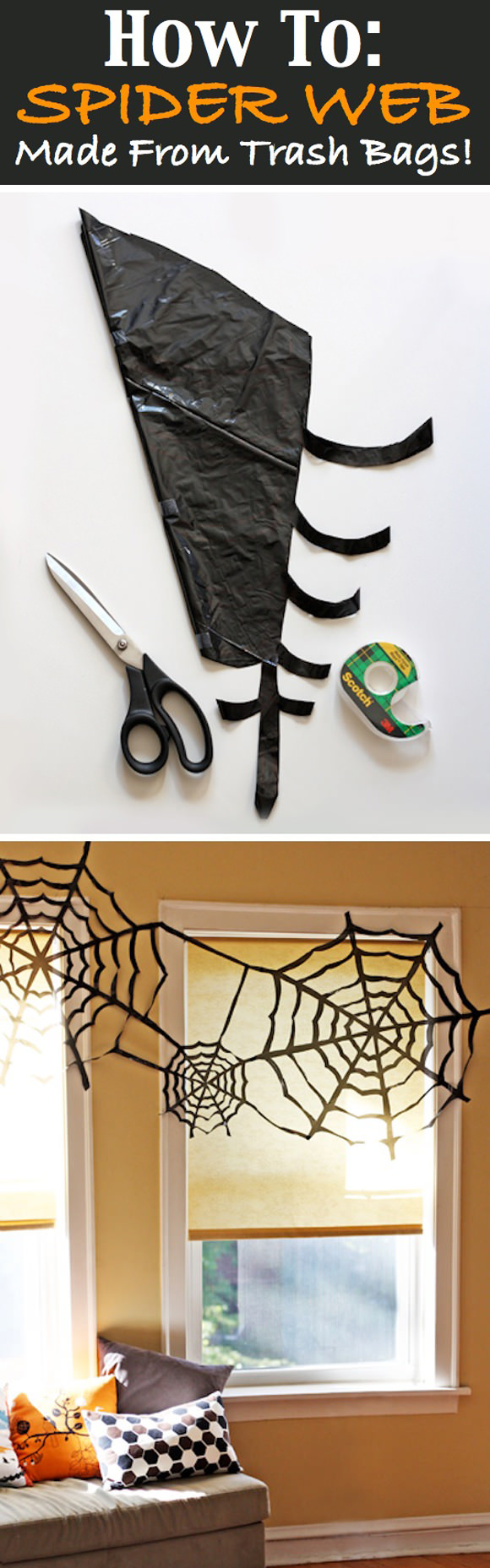 DIY Spiderwebs Made From Trashbags