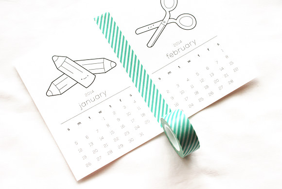 Fun Printable Coloring Book Calendar For 2014 (all you need is a little washi tape!)