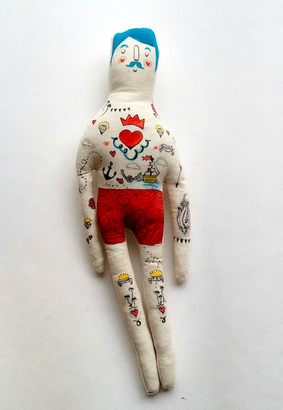 Hand-Painted Tattooed Sailor Doll By Blue Raspberry Designs