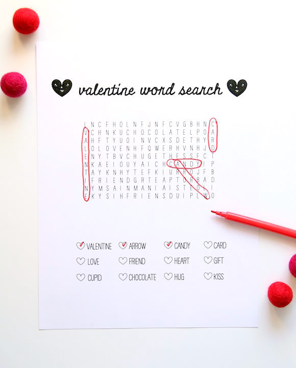 Printable Word Search for Valentine's Day