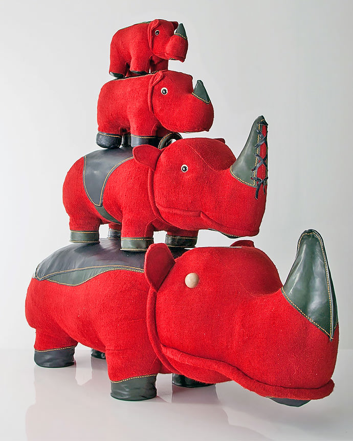 Red Jute and Leather Hippopotamus Toys by Renate Muller