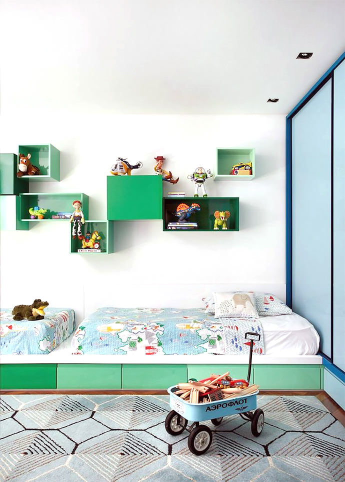 colorful & modern shared kid's room, image via Denilson Machada