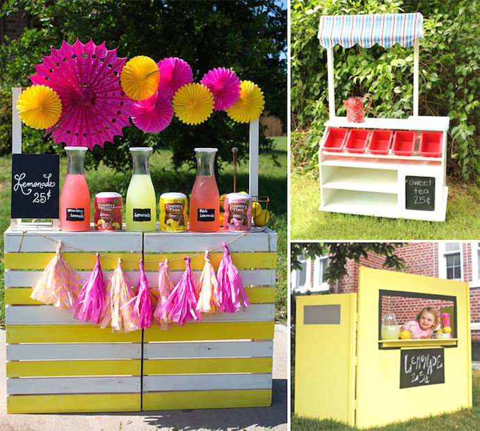 Lemonade Stands from The Nerd's Wife, Daisy Mae Belle, and This Old House DIY Lemonade Stands (clockwise) via The Nerd's Wife, Daisy Mae Belle, and This Old House