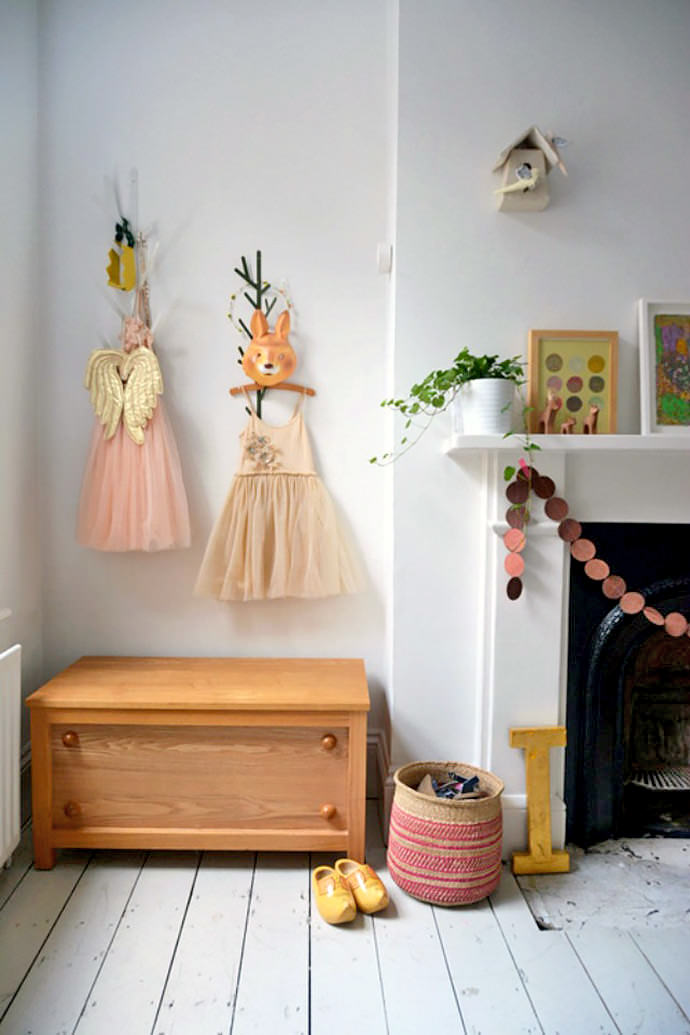 Decorating the children's room wall with vintage dresses (via Courtney Adamo )