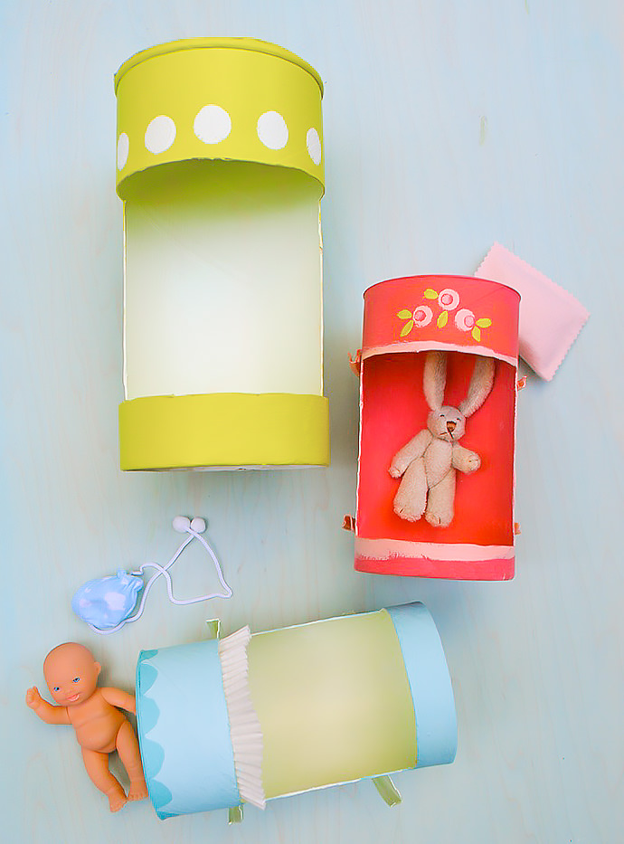 Recycled Oatmeal Container Doll Cradle