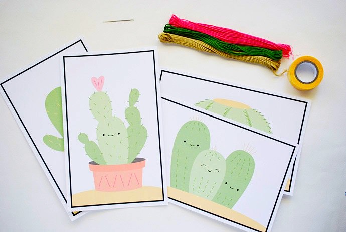 Easy DIY Cactus Stitching Cards for Kids