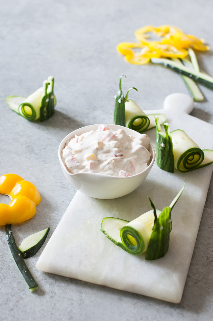 Cucumber Snails and Garden Vegetable Dip - Healthy Snack Recipe for Kids