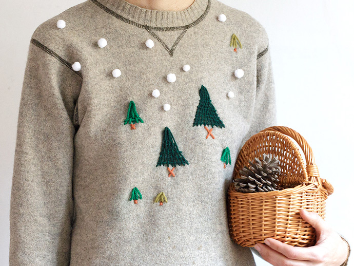 DIY Winter Woods Embroidered Pullover
