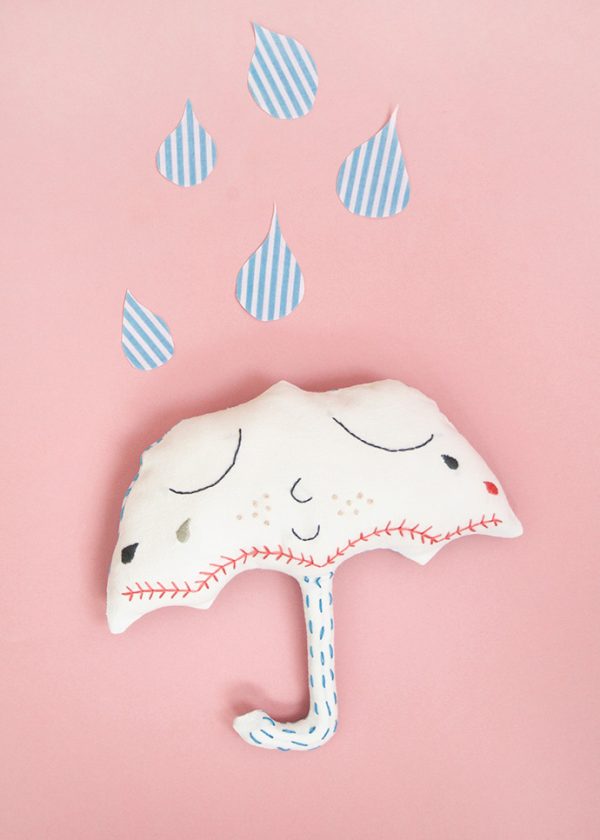 Embroidered Umbrella Pillow Handmade Charlotte