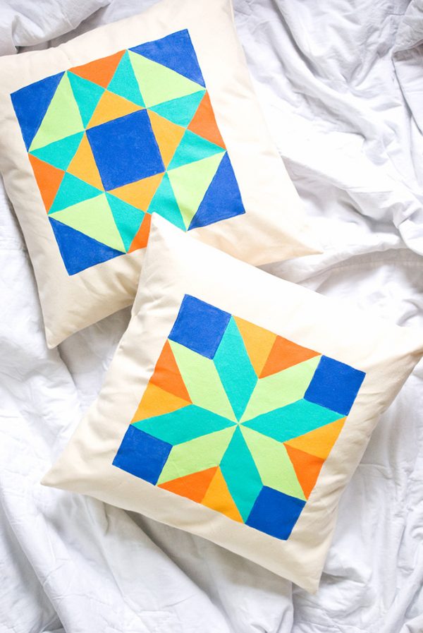 Painted Quilt Block Pillows Handmade Charlotte