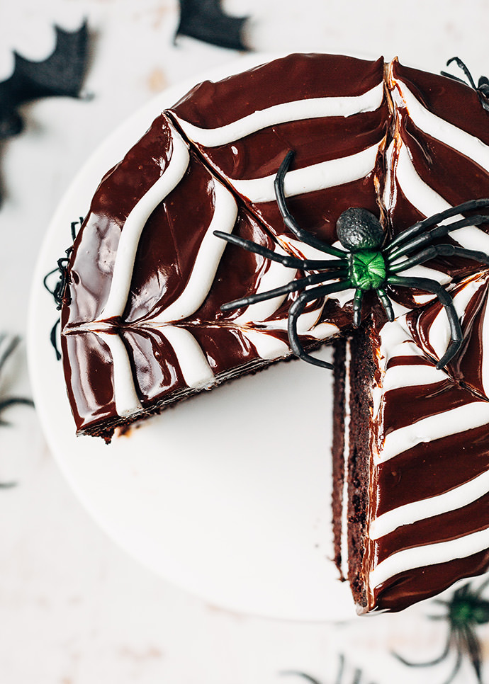 Chocolate Spiderweb Layer Cake