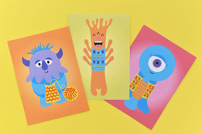 Printable Knitting Monster Stitching Cards