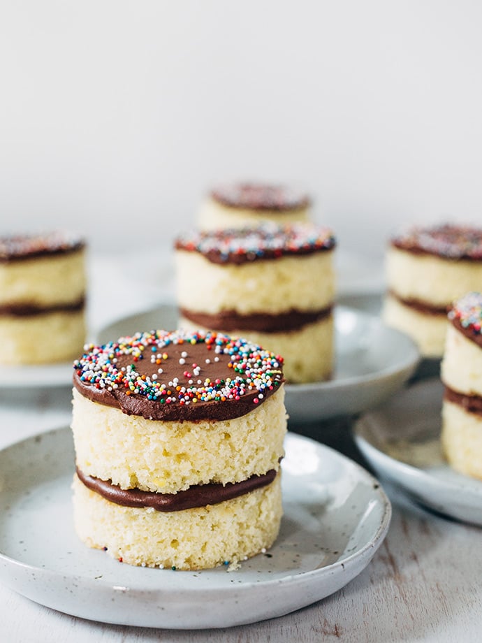 Mini Birthday Cakes with Chocolate Sour Cream Frosting