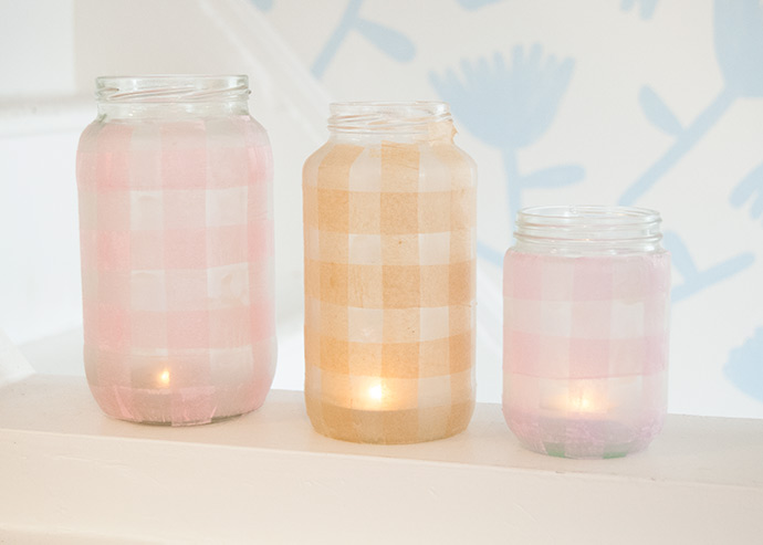 Gingham Glass Jar Lanterns